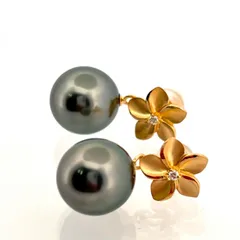 K18YG 黒蝶真珠 ピアス パール約9.7mm ダイヤ0.02ct 新品ジュエリー