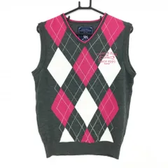 カッターアンドバック ニットベスト グレー×ピンク 前身頃アーガイル柄 ウール混  メンズ M ゴルフウェア CUTTER＆BUCK