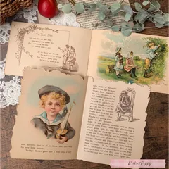 ヴィンテージ絵本 ヴィクトリアン Toy Book ミニ絵本 2冊セット Brown Eyes & What the Dicky Birds Say ジャンクジャーナル素材 古書