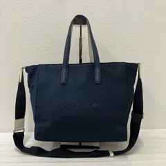 8503　agnes b.　アニエスベー　2way　ショルダーバッグ　ハンドバッグ　ネイビー　無地　ナイロン　レザー　レディース　ロゴ　シンプル　きれいめ　カジュアル　ポケット多数