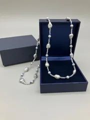 F-015-308   未使用　 越田雅哉　淡水パールデュモルチェライト　ロングネックレス