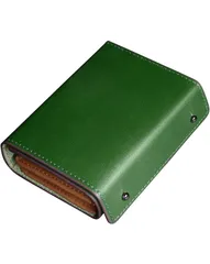 財布 メンズ 2つ折り 栃木レザー 本革 ミニ 日本製 二つ折り財布 大容量 箱型の小銭入れ 小さい財布 コンパクト 箱状 左利き 右利き 父の日 誕生日 (グリーン)
