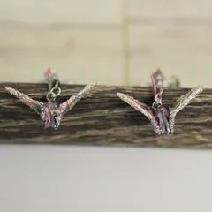 折り鶴イヤリング◇ハンドメイド 折り鶴イヤリング アクセサリー ラメ パープル 和風 oh-02688