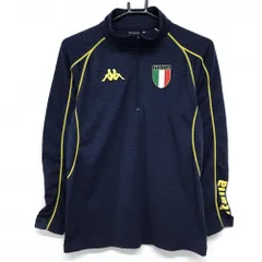 【美品】カッパ 長袖ハイネックシャツ ネイビー×イエロー ボーダー地模様 ロゴ刺しゅう ハーフジップ  メンズ M ゴルフウェア Kappa