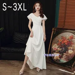 パーティードレス ウェディングドレス 総レース Vネック Aライン 白 ホワイト 上品ワンピース