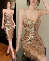 (M)☆スレンダースパンコールのキャミワンピース