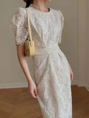 ドレス ロングワンピース 半袖 夏 総レース マキシワンピース ウエストリボン パーティードレス フォーマルドレス ワンピース 結婚式 オケ