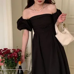 ワンピース パフスリーブ オフショルダー レディース 春 夏 ミドル丈 ドレス ワンピースドレス ロングワンピース カジュアル きれいめ オシ