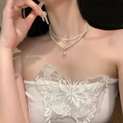 ダブルレイヤードパールネックレス エレガント　ファッション　アクセサリー