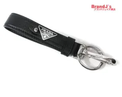 美品 プラダ 2PP68T 現行モデル サフィアーノレザー キーリング キーホルダー トライアングルプレート ブラック PRADA NERO  /34521