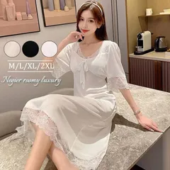 【送料無料】パジャマ レディース ネグリジェ ルームウェア ラグジュアリー 膝丈 ミモレ丈 寝巻 ねまき ネグリジェ 部屋ワンピース半袖 カ