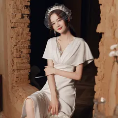 ウェディングドレス 白 二次会 花嫁 カラードレス ギリシャ風 ワンピース ロングドレス 結婚式 Aライン 大 可愛い きれいめ おしゃれ ビー