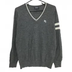 【美品】パーリーゲイツ セーター ダークグレー カシミヤ100% 薄手 ニット メンズ 5(L) ゴルフウェア PEARLY GATES