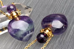 人気！ フローライト　35x22.5mm　香水瓶 ハート ペンダント ネックレス 1個売り パワーストーン 天然石 _PR3457-6