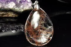 【１点物】シルバー925◇高発色 ブロンズルチルクォーツ　33x24mm　ドロップ ペンダントトップ パワーストーン 天然石 _PC8747