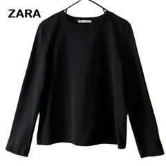 【ZARA/ザラ】カットソー ロングスリーブ 長袖 ロンT プルオーバー 無地  ブラック 黒 綿95％ コットン やや厚手 ストレッチ（中古・美品）