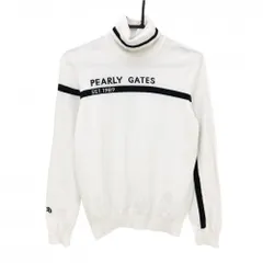 パーリーゲイツ タートルネックセーター 白×ダークネイビー フロントロゴ ニット レディース 1(M) ゴルフウェア PEARLY GATES