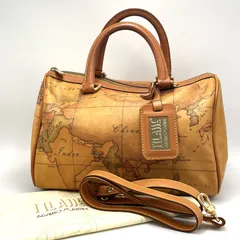 【大人の装いに、さりげない旅心を】Alviero Martini 1A Classe PRIMA CLASSE アルヴィエロ マルティーニ プリマクラッセ ミニボストンバッグ 地図柄 ブラウン PVC×牛革 イタリア製 2WAYバッグ ショルダーストラップ付き