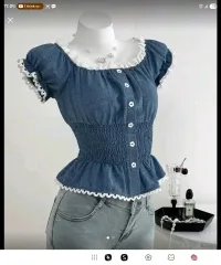 レース スクエアネックシャーリングブラウス