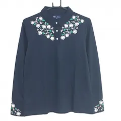 【超美品】23区ゴルフ 長袖ポロシャツ ネイビー×白 一部花柄刺しゅう レディース III(XL) ゴルフウェア 23区