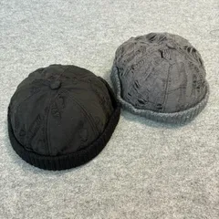 リブ編みニット ダメージ加工 キャップ 切替デザイン つばなしキャップ ベレー帽 ハンチング