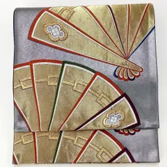 ［6651］袋帯 扇花菱文様 金銀彩 六通 正絹 着物 フォーマル