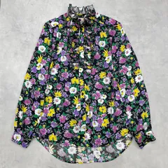 PLAN C プランシー　ブラウス　花柄　フラワー　ハイネック　フリル　ポリエステル　ブラック　マルチカラー　イタリア製　レディース　38　a00881