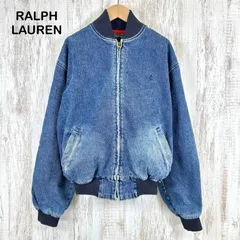 80s USA製 POLO COUNTRY RALPH LAUREN ポロカントリーラルフローレン ポニーロゴ刺繡 MA-1 デニムジャケット メンズ ブルゾン ブルー