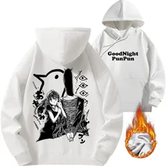 漫画 おやすみプンプン 田中愛子 プリント パーカー 秋冬 メンズ 長袖 フード付き スウェットシャツ カジュアル トップス 起毛あり ホワイト