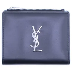 SAINT LAURENT PARIS (サンローランパリ) YSLロゴ 二つ折り財布 コンパクトウォレット カードケース ブラック シルバー金具 レザー 575726
