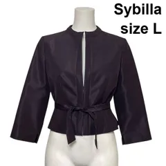 ◇ シビラ Sybilla ショートジャケット ブルゾン 長袖 スタンドカラー 袖スリット ダークパープル L 11号 レディース S6A303のサムネイル