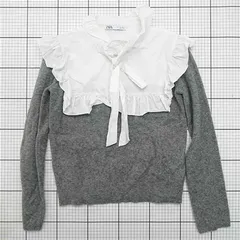 ◇ Θ ザラ ZARA フリル切替ニットトップス グレー系 レディース Lサイズ E  【1512220065701】