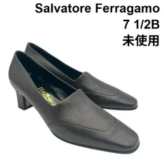 ● 未使用 サルヴァトーレフェラガモ Ferragamo ローヒールパンプス スクエアトゥ ダークブラウン 7 1/2B 24.5cm前後 レディース 6V060