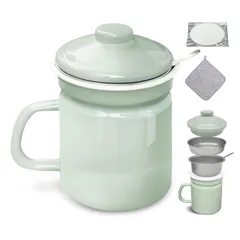 新品 【大容量＆高耐熱性】ホーロー 油ポット セージグリーン 1.1L 油こし紙30枚付き 琺瑯製 オイルポット 油こし器 ステンレスフィルター 残留物を濾過 揚げ物油入れ 油処理 キッチン用品 一人暮らし コンパクト ギフト 敬老の日