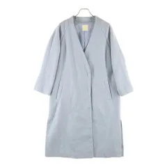 NO BRAND (ノーブランド) アースミュージックアンドエコロジー ウール混 ノーカラー ダブルブレスト ロング コート ライトブルー レディース