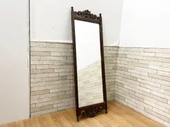 ●ハリミラー Hari Mirror ウォールミラー 壁掛けミラー 姿見 鏡 インテリア 木製フレーム 彫刻 バリ風 アジアン家具 アンティーク(畑1281)