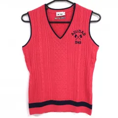 【超美品】アディダス ニットベスト レッド系 ケーブル編み ウール混  レディース S/P ゴルフウェア adidas