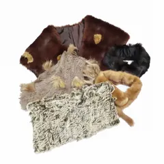 ノーブランド 5点セット まとめ売り ティペット リアルファー マフラー ショール スヌード 毛皮 ブラウン ブラック/3 レディース