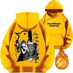 漫画 おやすみプンプン 田中愛子 プリント パーカー 秋冬 メンズ 長袖 フード付き スウェットシャツ カジュアル トップス 起毛あり イエロー
