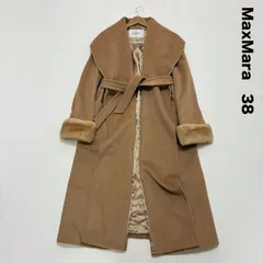 Max Mara マックスマーラ☆キャメル100% ミンクファー ロングコート 高級 白タグ 女優襟 ショールカラー ベルテッド ベルト ガウン