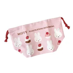 【新品】ミッフィー ランチ巾着 ピンク いちご お弁当袋 幼稚園 保育園 OL 学生 ランチ入れ キャラクター 日本製 miffy Dick Bruna ディック ブルーナ 弁当巾着 巾着袋 キッズ 子供 女の子 グッズ ケーキ BW25-15