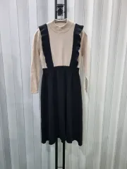 フリル バイカラー ニット ロング ONE PIECE