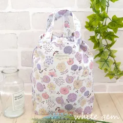 パステルフラワーの巾着ミニトートバッグ | 北欧風 花柄 お弁当袋にも [Sko001]