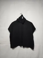 SJカンパニー ブラック 半袖 タートルネック オーバーサイズ ニット クロップド ベスト レディース F 0120