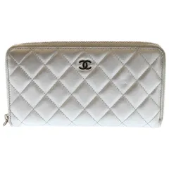 CHANEL (シャネル) ココマーク マトラッセ レザー ラウンドジップ ロングウォレットシルバー 15番台