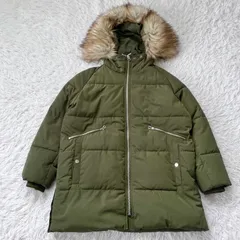 美品 ZARA 中綿ジャケット ダウンコート アウター カーキ ザラ ファー 古着 Lサイズ 26