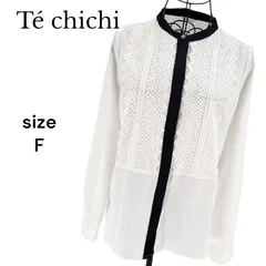 Te chichi テチチ レース切り替えブラウス シャツ レース ブラックライン 透け感 刺繍 レース 長袖 金ボタン ＦＲＥＥサイズ レディース