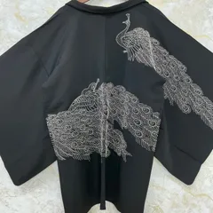 kimono+one◆kimonoarisa◆美品◆羽織◆正絹◆裄長◆孔雀◆刺繍◆裄67.5丈80◆長羽織道中着道行コート