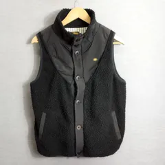 GO HEMP ゴーヘンプ モンゴリアン ベスト ボア フリース 切替 裏地 ストライプ ブラック系 S A290