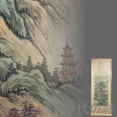 唐寅・貂蝉拜月図 中堂掛軸 帯証書・防偽標識付き 宣紙装裱／美術装飾